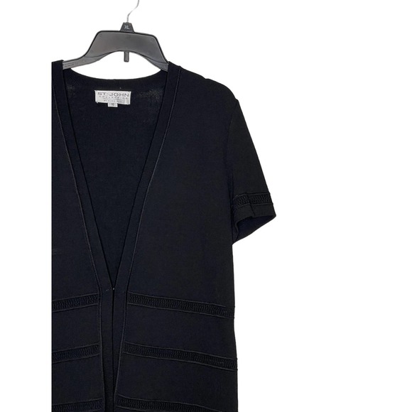 St. John Women's Cardigan Sweater Santana Knit Short Sleeve Open Front Black 10 - Picture 4 of 9